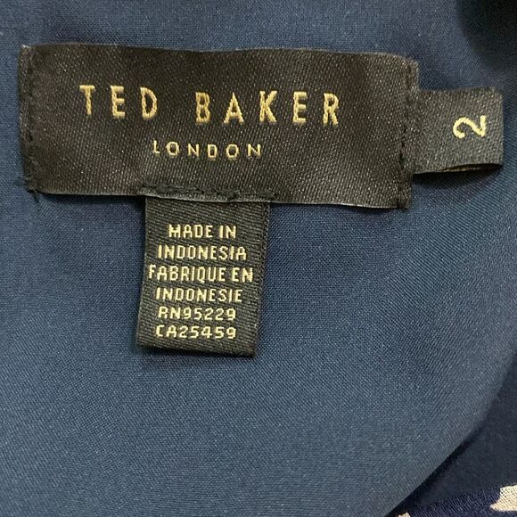 Ted Baker Tarrissa Tiered Swing Mini Blue and Tan Long Sleeves Dress Size 2 - Picture 5 of 6